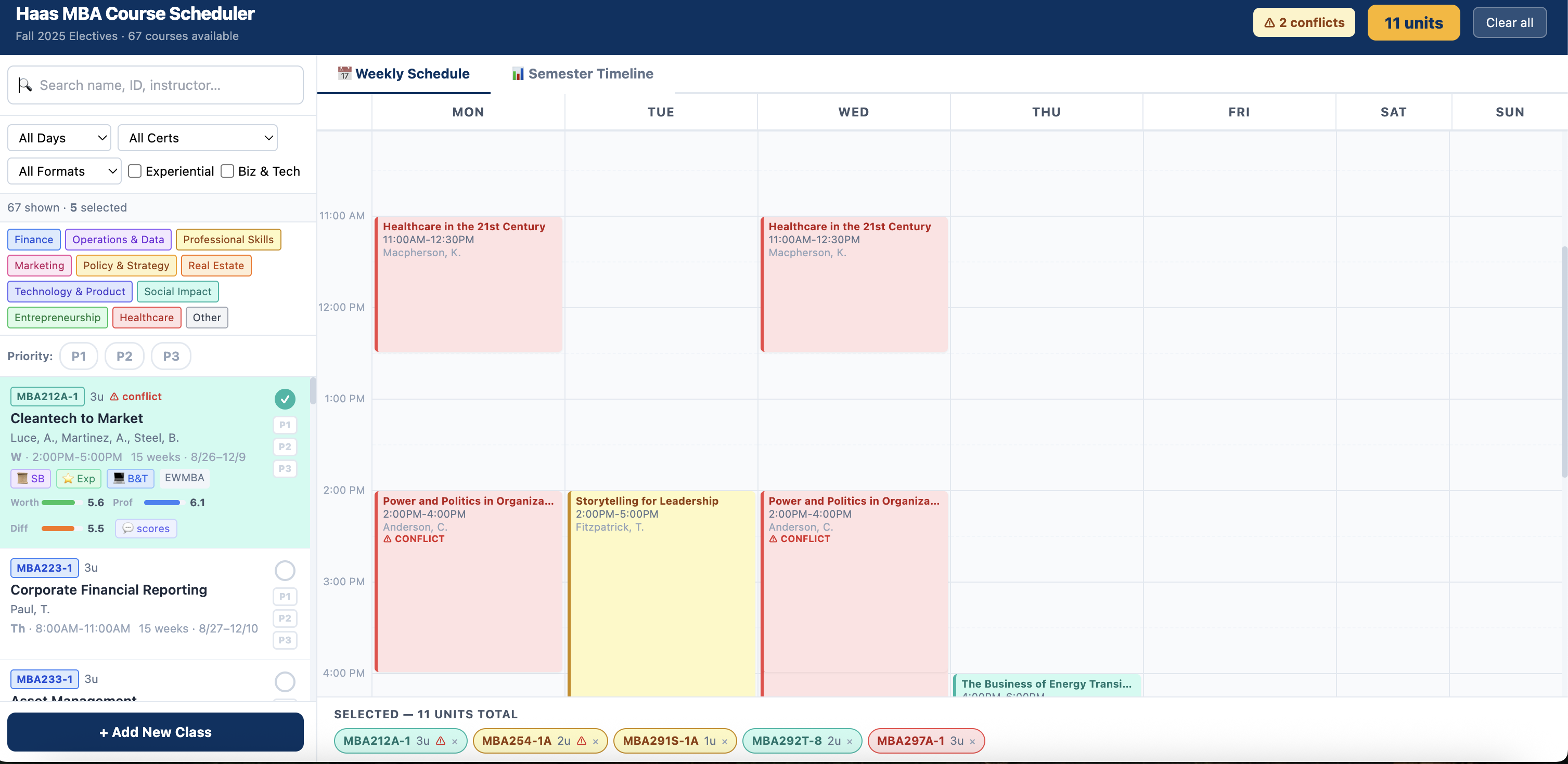 Haas MBA Course Scheduler