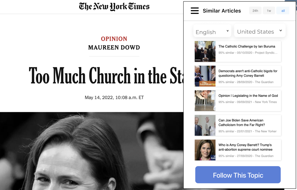 Newsfinder Chrome Extension concept